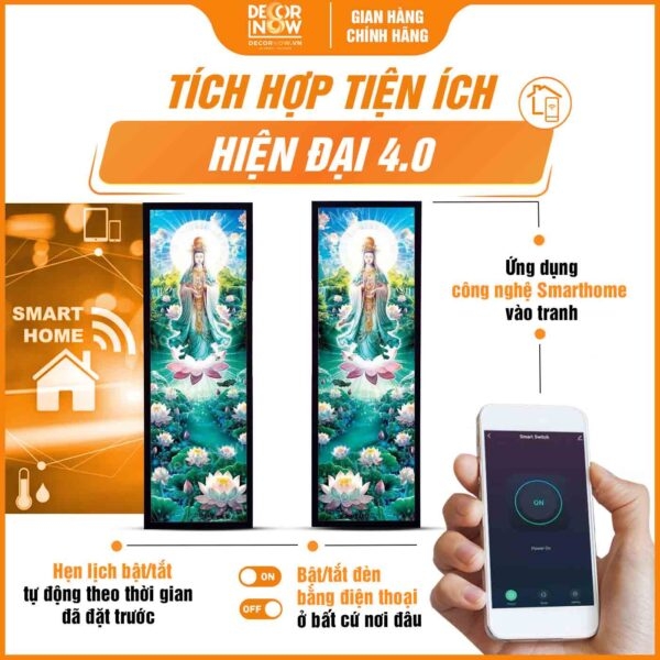 Tranh Hoằng Pháp Đối Quan Thế Âm Bồ Tát Hoa Sen Hồng DecorNow HD899