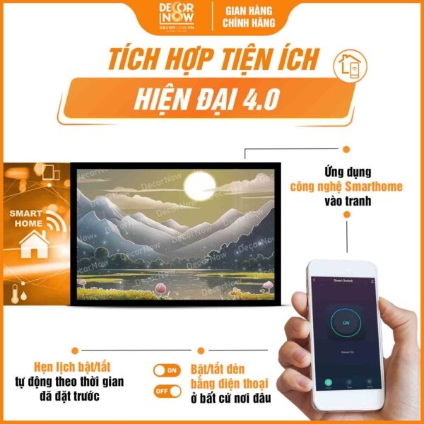 Tranh Hoằng Pháp Ngang Đầm Hoa Sen Và Dãy Núi DecorNow HD829