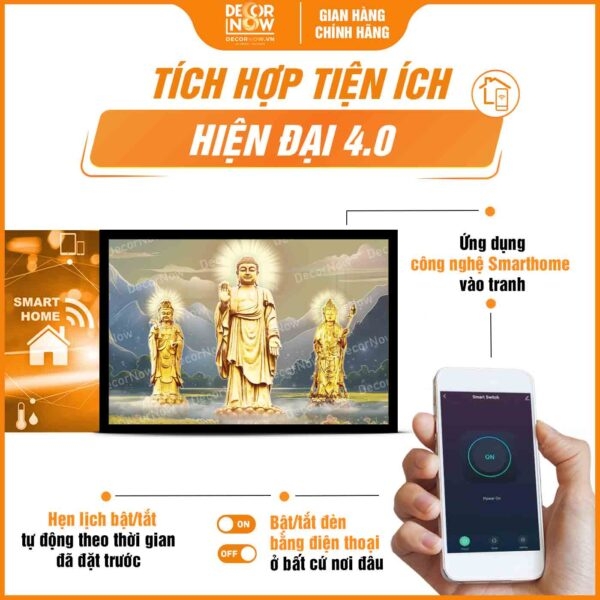 Tranh Hoằng Pháp Ngang Tây Phương Tam Thánh DecorNow HD856