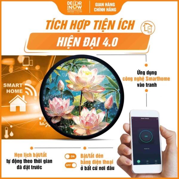 Tranh Hoằng Pháp Tròn Hoa Sen Và Tre DecorNow HD887