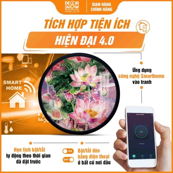 Tranh Hoằng Pháp Tròn Hoa Sen Hồng Thanh Khiết Bình An DecorNow HD873