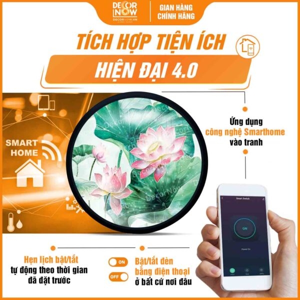 Tranh Hoẳng Pháp Tròn Hoa Sen Hồng Mềm Mại DecorNow HD861