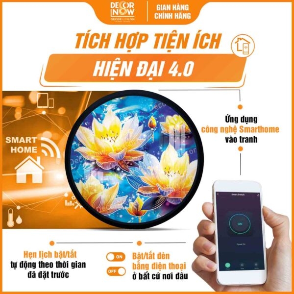 Tranh Hoằng Pháp Tròn Hoa Sen Vàng An Lạc Hạnh Phúc DecorNow HD871