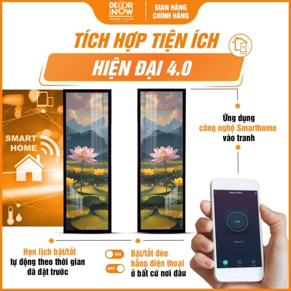 Tranh Hoằng Pháp Đối Hoa Sen Và Núi Non DecorNow HD827