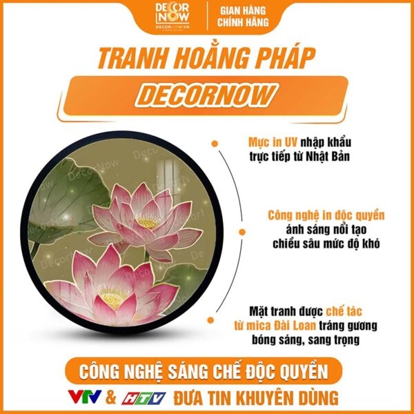 Tranh Hoằng Pháp Tròn Sen Hồng Hiện Đại Nền Xanh DecorNow HD842