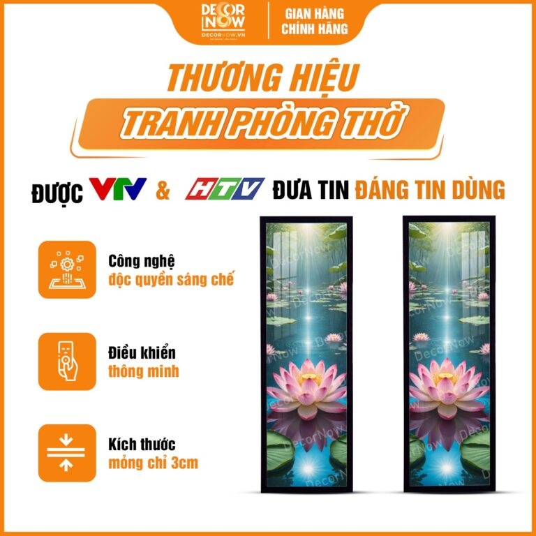 Tranh Hoằng Pháp Đối Bảo Liên Tịnh Thủy Sen Hồng Tia Chiếu DecorNow HD848