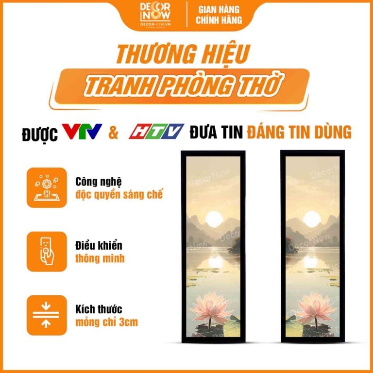 Tranh Hoằng Pháp Đối Hồ Sen Hồng DecorNow HD849