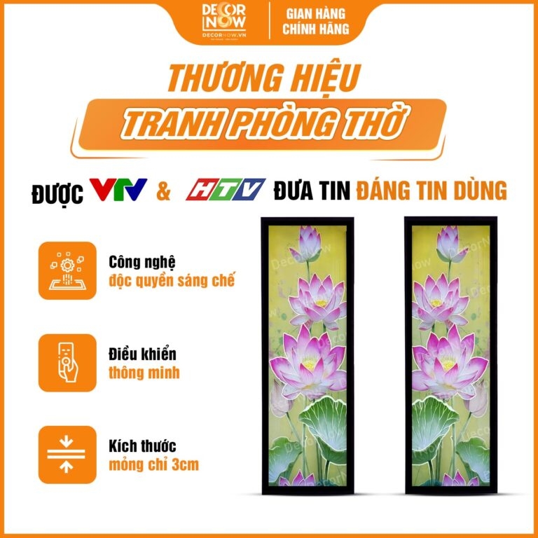 Tranh Hoằng Pháp Đối Hoa Sen Hồng Hiện Đại Nền Vàng DecorNow HD843