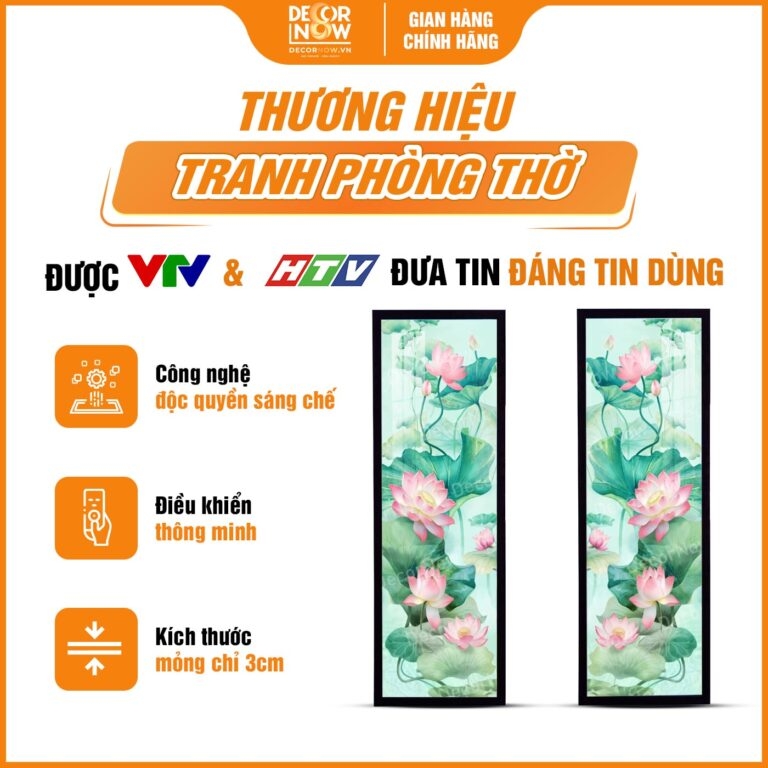Tranh Hoằng Pháp Đối Sen Hồng Mềm Mại DecorNow HD862
