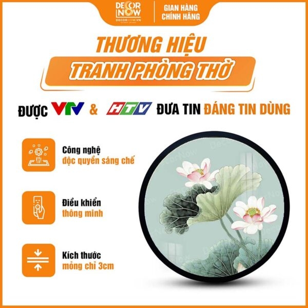 Tranh Hoằng Pháp Tròn Sen Xanh Ngọc Bích DecorNow HD851