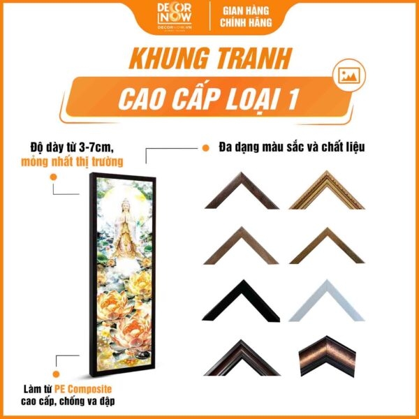 Tranh Hoằng Pháp Đối Phật Bà Quan Âm Hoa Sen Vàng DecorNow HD907