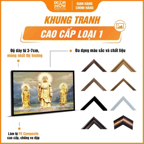 Tranh Hoằng Pháp Ngang Tây Phương Tam Thánh DecorNow HD856