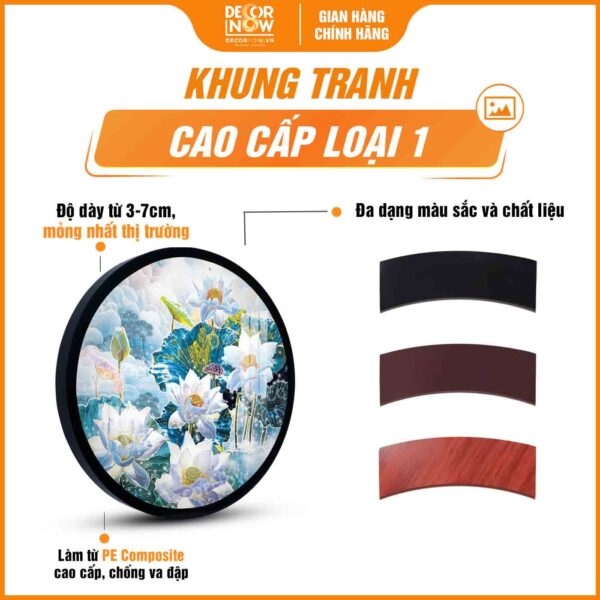 Tranh Hoằng Pháp Tròn Hoa Sen Trắng Thuần Khiết An Lạc DecorNow HD898