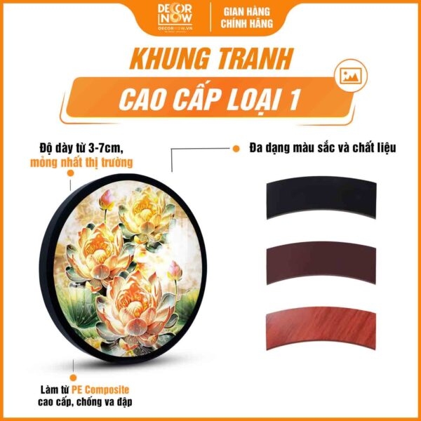 Tranh Hoằng Pháp Tròn Hoa Sen Vàng Cao Quý Yên Bình DecorNow HD908