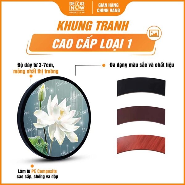 Tranh Hoằng Pháp Tròn Hoa Sen Trắng Tinh Khôi DecorNow HD847