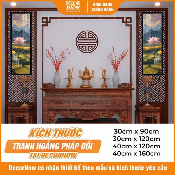 Tranh Hoằng Pháp Đối Hoa Sen Và Núi Non DecorNow HD827