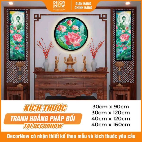 Tranh Hoằng Pháp Đối Phật A Di Đà Hoa Sen Hồng DecorNow HD874