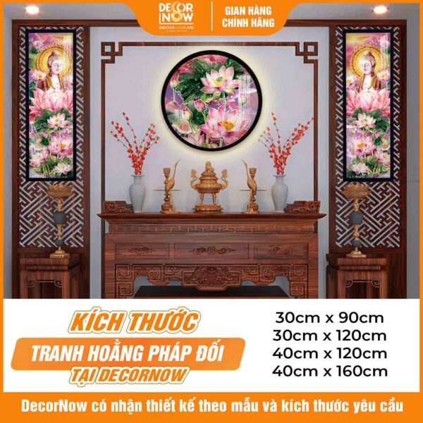 Tranh Hoằng Pháp Đối Phật A Di Đà Và Hoa Sen Hồng DecorNow HD872