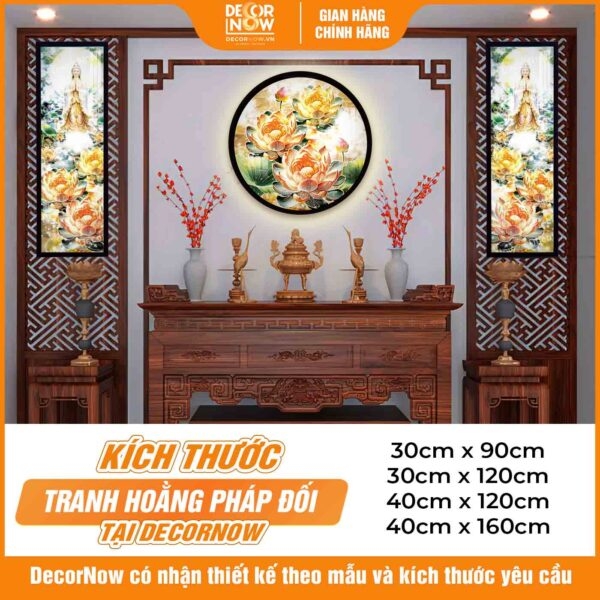 Tranh Hoằng Pháp Đối Phật Bà Quan Âm Hoa Sen Vàng DecorNow HD907