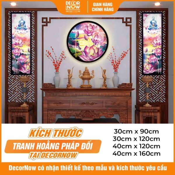 Tranh Hoằng Pháp Đối Phật Dược Sư Hoa Sen Hồng DecorNow HD903
