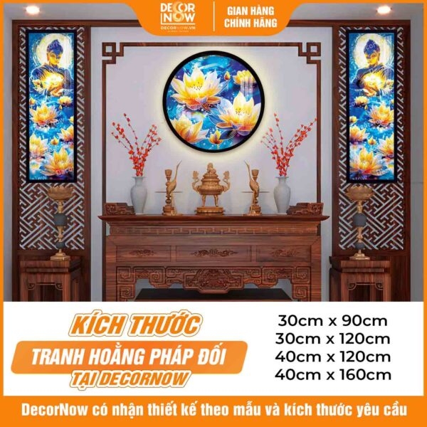 Tranh Hoằng Pháp Đối Phật Thích Ca Mâu Ni Hoa Sen Vàng DecorNow HD870