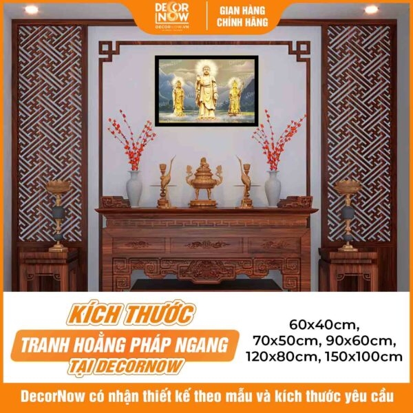 Tranh Hoằng Pháp Ngang Tây Phương Tam Thánh DecorNow HD856