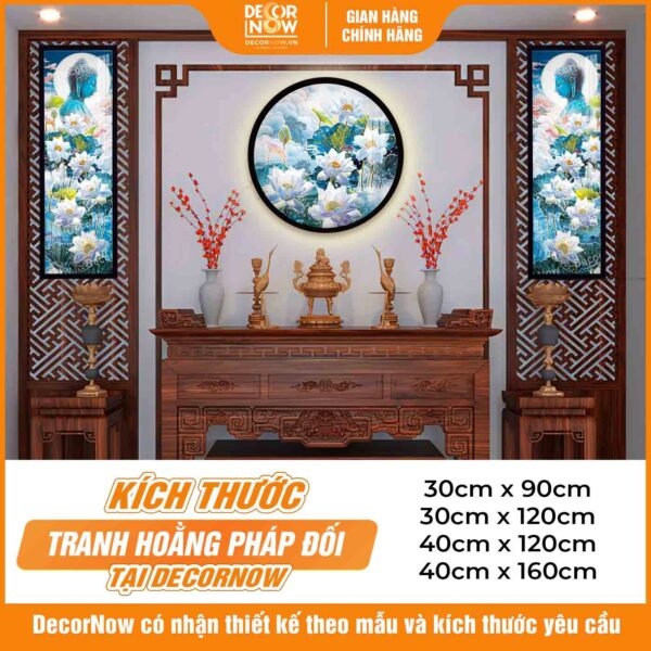 Tranh Hoằng Pháp Đối Phật Thích Ca Mâu Ni Hoa Sen Trắng DecorNow HD897