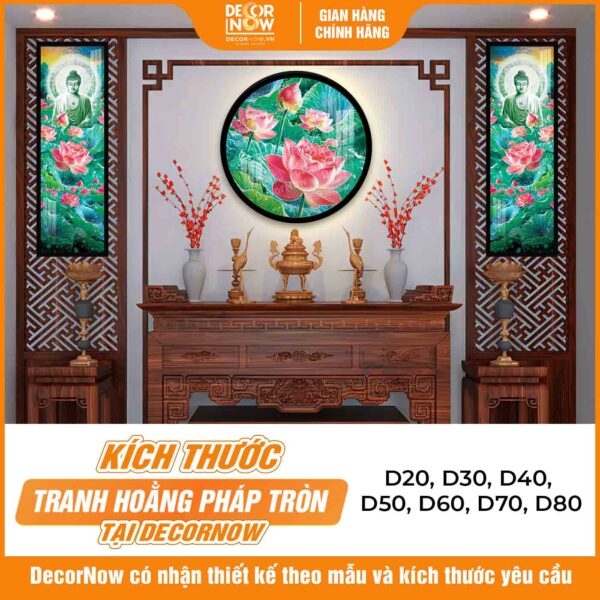 Tranh Hoằng Pháp Tròn Hoa Sen Hồng Tỉnh Thức Giác Ngộ DecorNow HD875