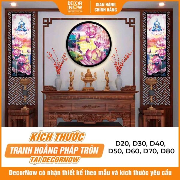 Tranh Hoằng Pháp Tròn Hoa Sen Hồng Thanh Tịnh Tĩnh Tại DecorNow HD904