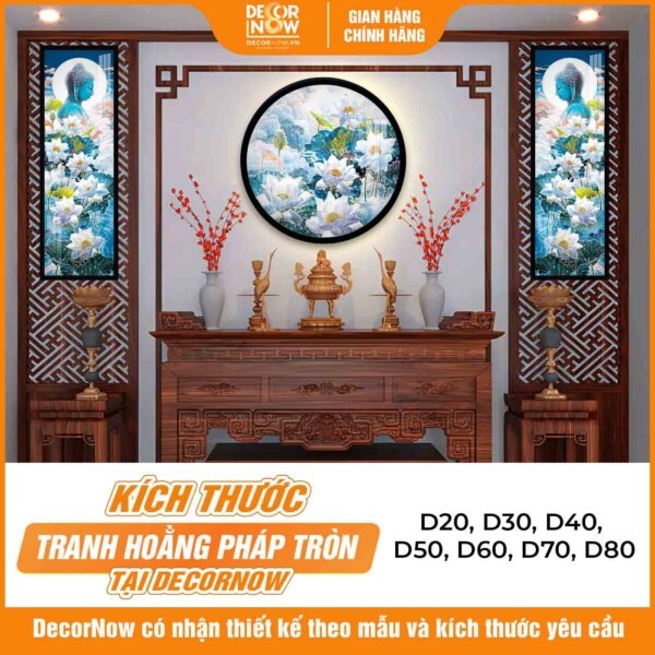 Tranh Hoằng Pháp Tròn Hoa Sen Trắng Thuần Khiết An Lạc DecorNow HD898