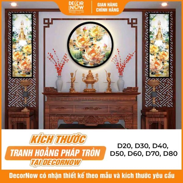 Tranh Hoằng Pháp Tròn Hoa Sen Vàng Cao Quý Yên Bình DecorNow HD908