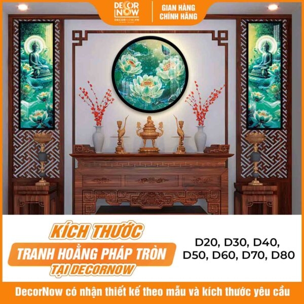 Tranh Hoằng Pháp Tròn Hoa Sen Xanh Kiên Trì Trí Tuệ DecorNow HD896