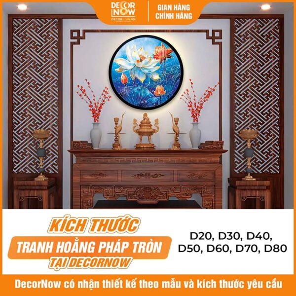 Tranh Hoằng Pháp Tròn Sen Xanh Hy Vọng DecorNow HD845
