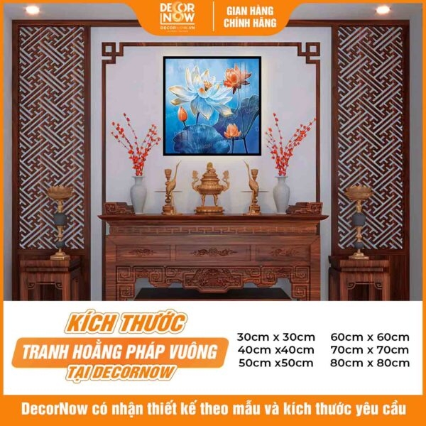 Tranh Hoằng Pháp Vuông Sen Đào Quý Phái DecorNow HD885