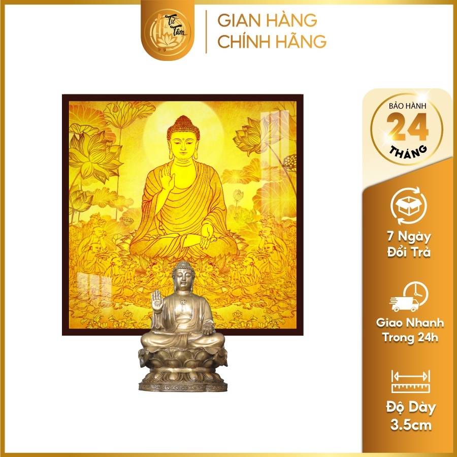 Tranh Trúc Chỉ In Vuông Hình Phật Quan Âm Họa Tiết Sen Trời DECORNOW DCN-TC154