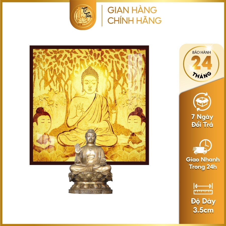 Tranh Trúc Chỉ In Vuông Hình Phật Quan Âm Họa Tiết Sen Trời DECORNOW DCN-TC154