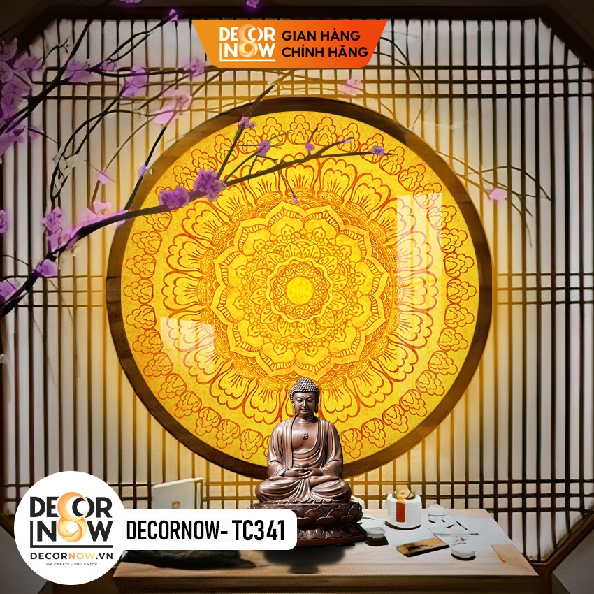 Đèn Trần Tranh Trúc Chỉ In Mandala Họa Tiết Lá Sen DecorNow TC341