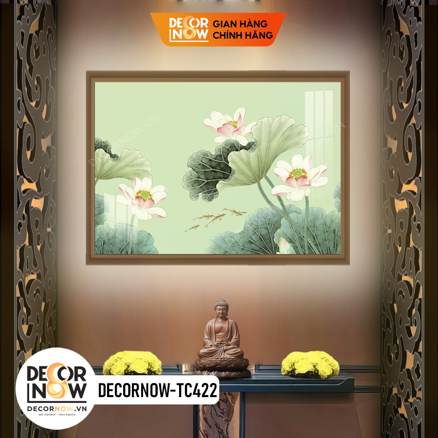 Tranh Trúc Chỉ Ngang Họa Tiết Màu Hoa Sen DECORNOW DCN-TC422