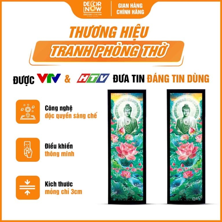 Tranh Hoằng Pháp Đối Phật A Di Đà Hoa Sen Hồng DecorNow HD874