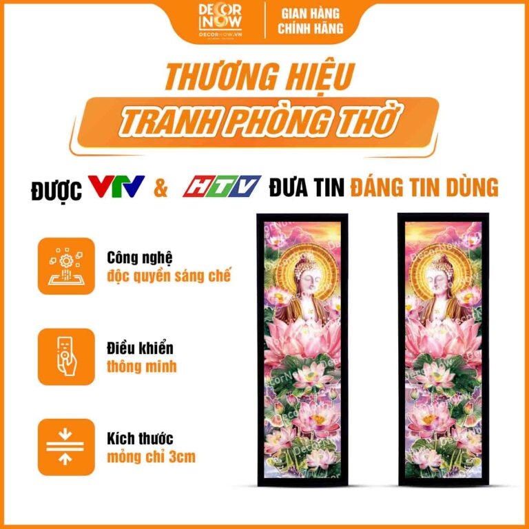Tranh Hoằng Pháp Đối Phật A Di Đà Và Hoa Sen Hồng DecorNow HD872