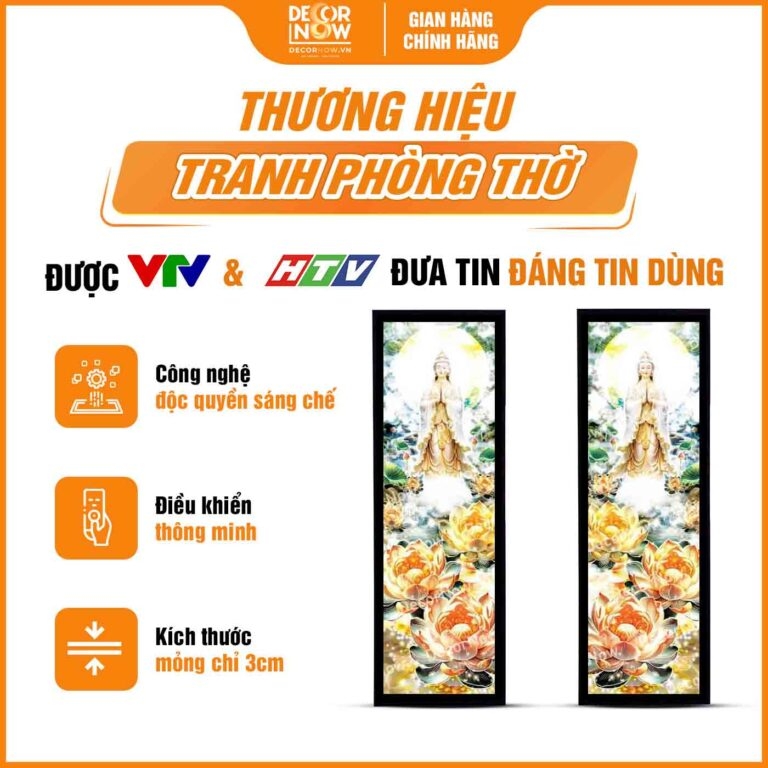 Tranh Hoằng Pháp Đối Phật Bà Quan Âm Hoa Sen Vàng DecorNow HD907