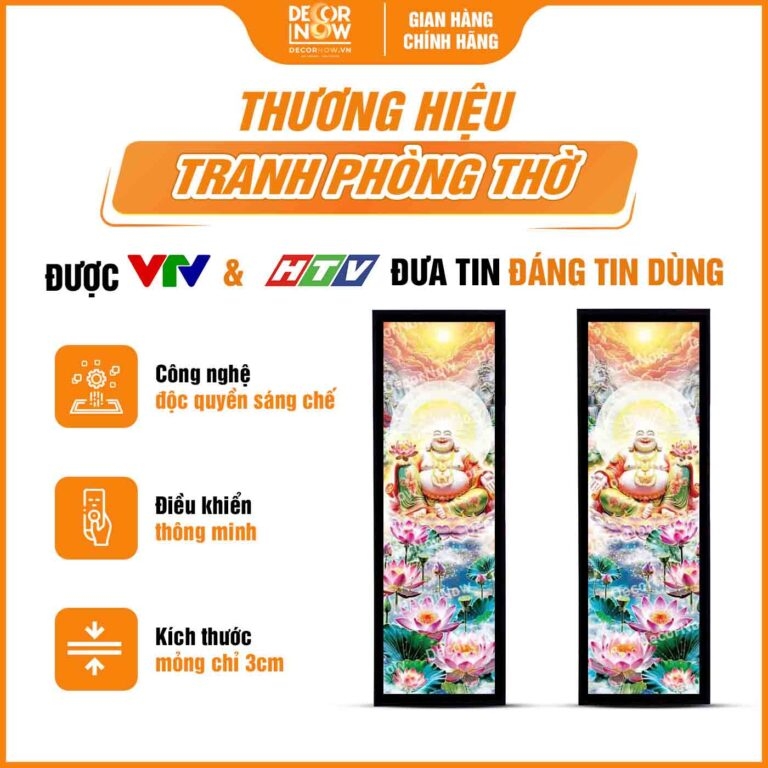 Tranh Hoằng Pháp Đối Phật Di Lặc Hoa Sen Pha Lê DecorNow HD905