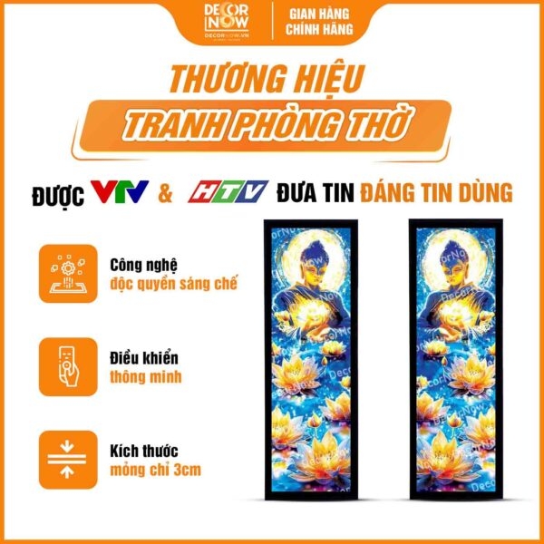 Tranh Hoằng Pháp Đối Phật Thích Ca Mâu Ni Hoa Sen Vàng DecorNow HD870