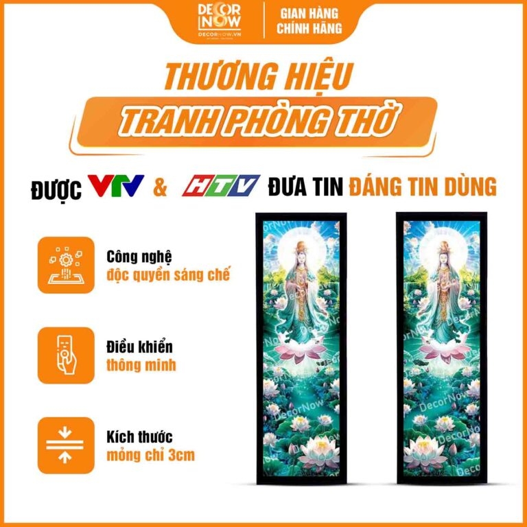 Tranh Hoằng Pháp Đối Quan Thế Âm Bồ Tát Hoa Sen Hồng DecorNow HD899