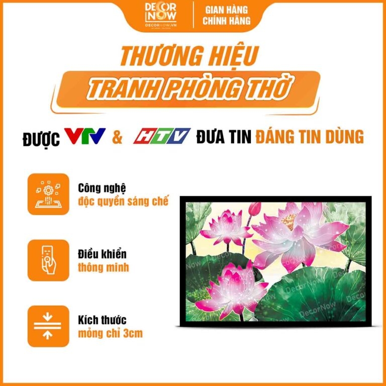 Tranh Hoằng Pháp Ngang Sen Hồng Mềm Mại DecorNow HD863