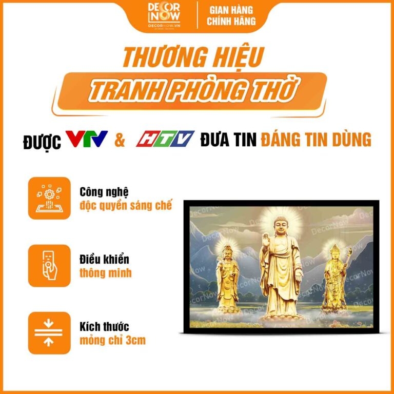 Tranh Hoằng Pháp Ngang Tây Phương Tam Thánh DecorNow HD856