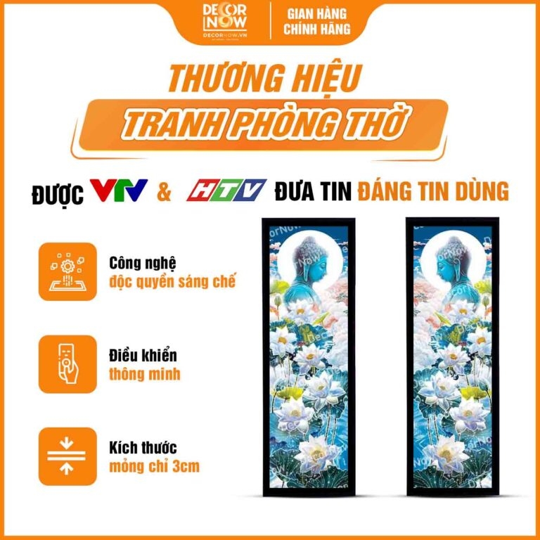 Tranh Hoằng Pháp Đối Phật Thích Ca Mâu Ni Hoa Sen Trắng DecorNow HD897