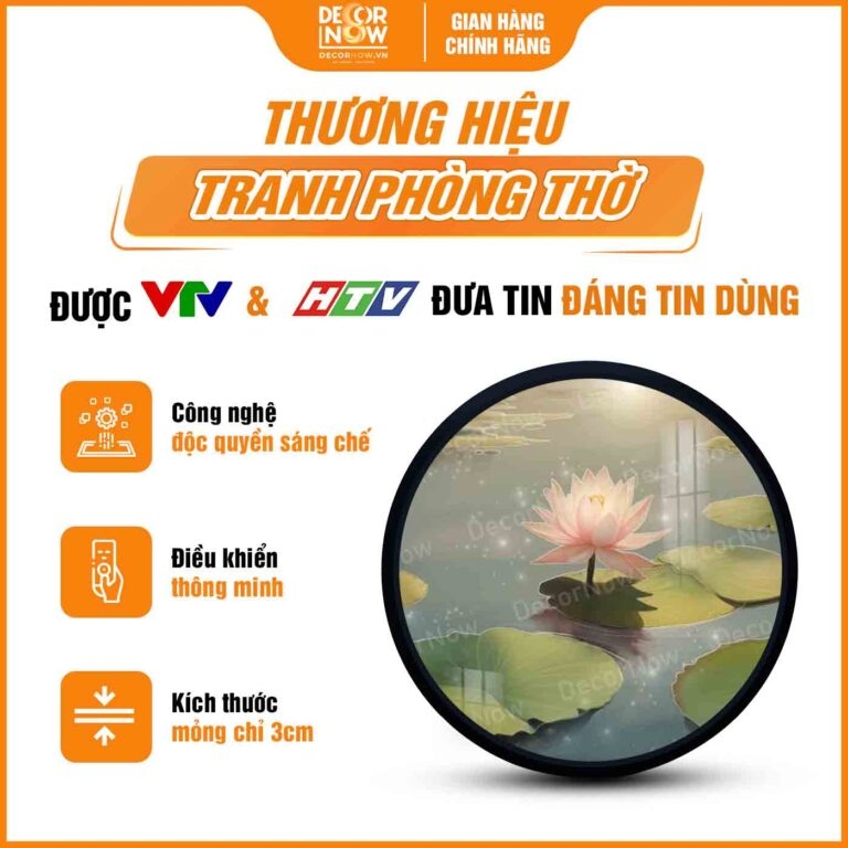 Tranh Hoằng Pháp Tròn Hồ Sen Hồng DecorNow HD850