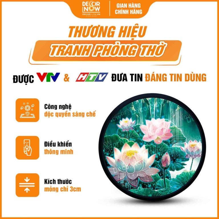 Tranh Hoằng Pháp Tròn Hoa Sen Hồng Tinh Khiết An Yên DecorNow HD900