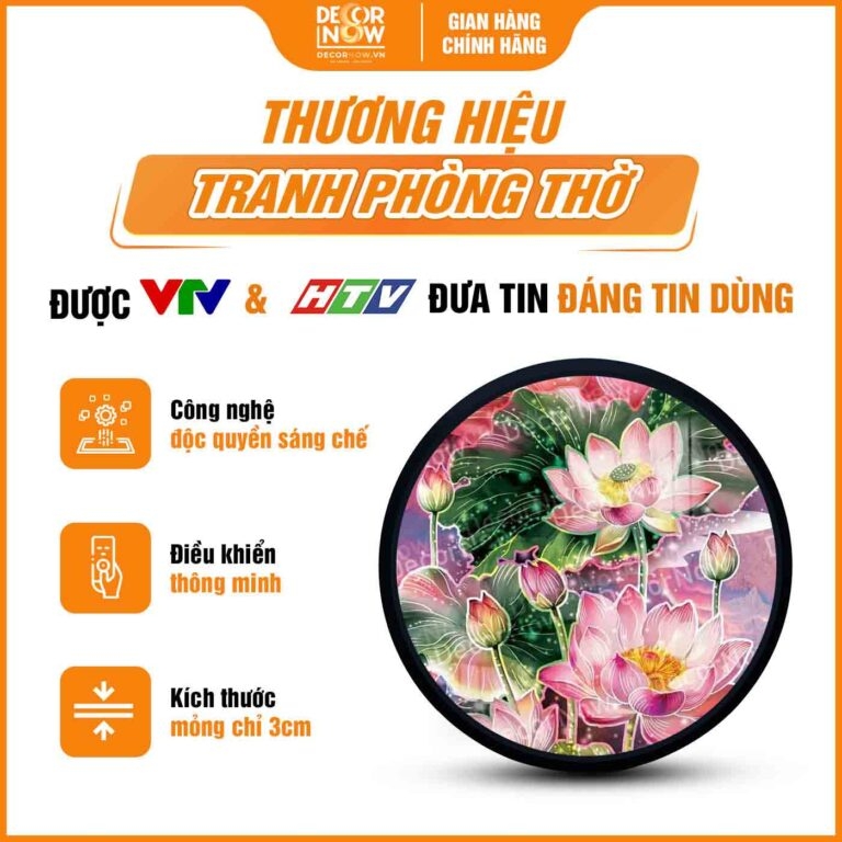 Tranh Hoằng Pháp Tròn Hoa Sen Hồng Thanh Khiết Bình An DecorNow HD873
